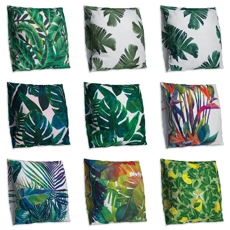 

Tropical Plants Pillow Case Polyester Decorative Pillowcases Green Leaves Throw Pillow Cover Square 45*45cm Poszewki Na Poduszki