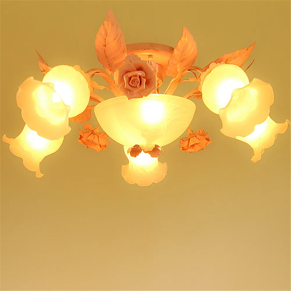 

Blue Pastoral Led Ceiling Lamp Girl Children's room Ceiling Lights American Mediterranean restaurant lamps for Home Lighting