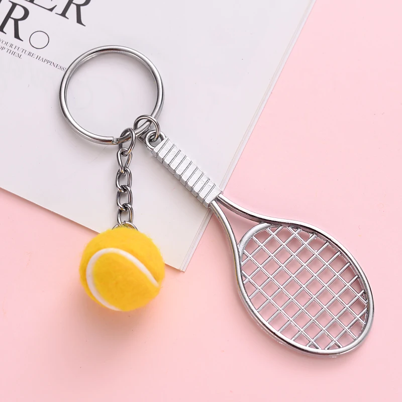 

Unisex simulation tennis keychain mobile phone bag pendant creative tennis racket sports activities