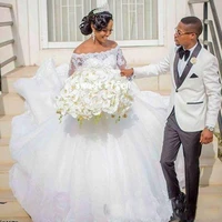 african black women ballgown long sleeves wedding dresses bridal gowns off shoulder lace appliques ladies vestido de novia