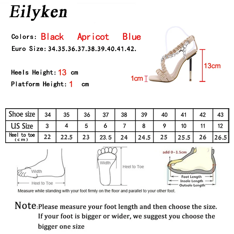 

Eilyken 2021 New Apricot Blue Black Summer Fashion Design Chain Women Sandals High heels Ladies Sandals Open Toe Women Shoes