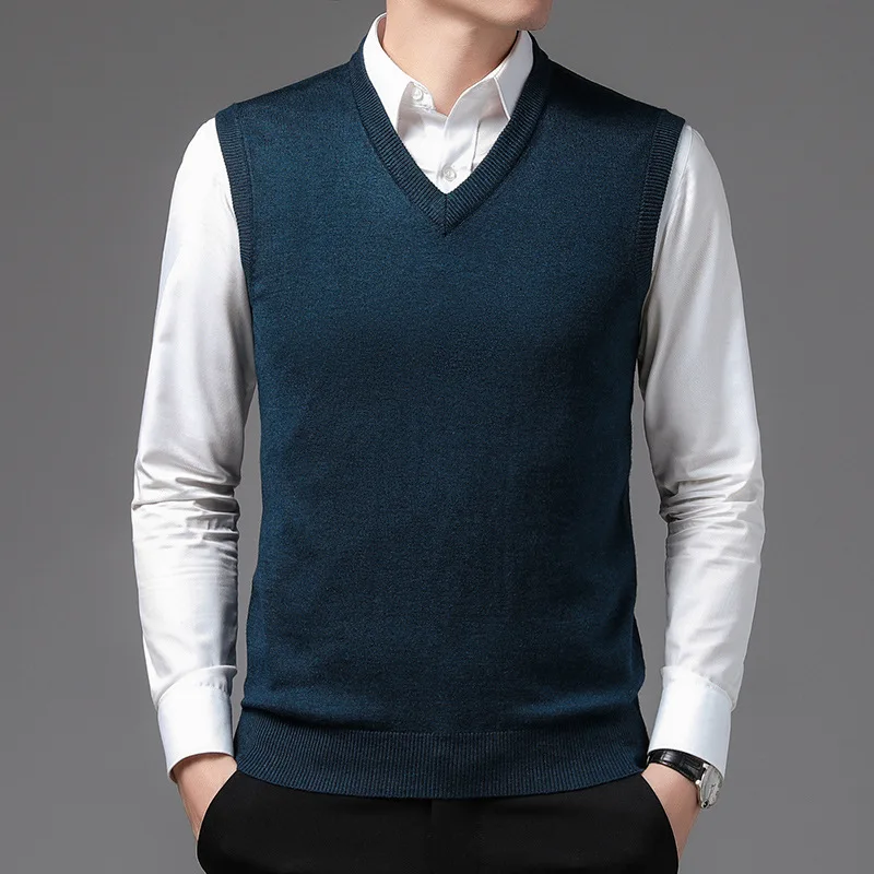 

High Quality Men's Cashmere Sweater Men's Vest V-neck Sweater Middle-aged Plus Size Loose Men's Knitted Vest Fat Wool Waistcoat