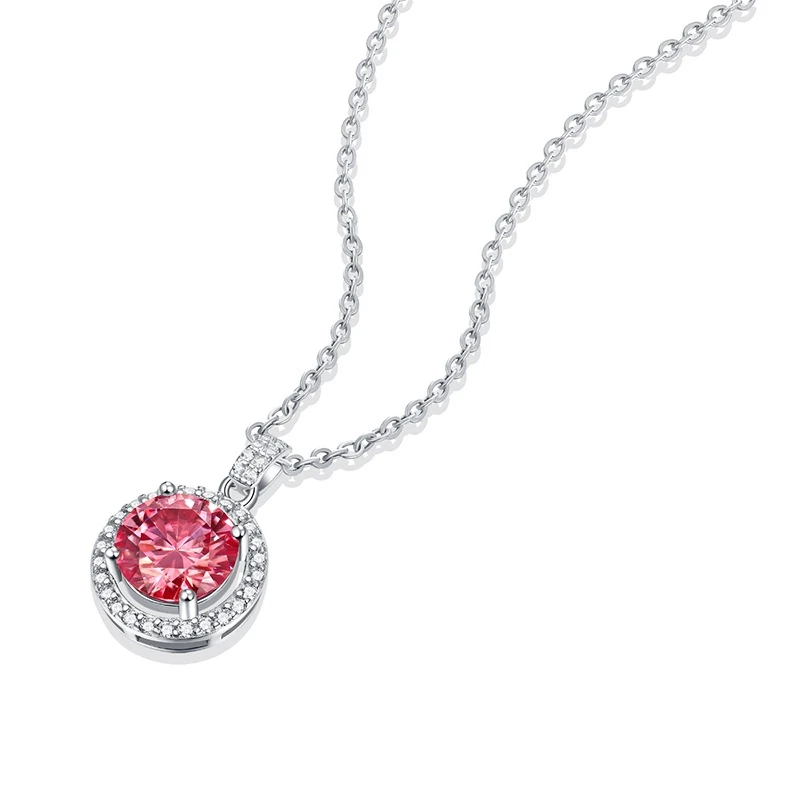 Luxury VVS1 Pink Moissanite Pendant Necklace 925 Sterling Silver Necklaces For Women Bride Wedding Party Jewelry Gifts