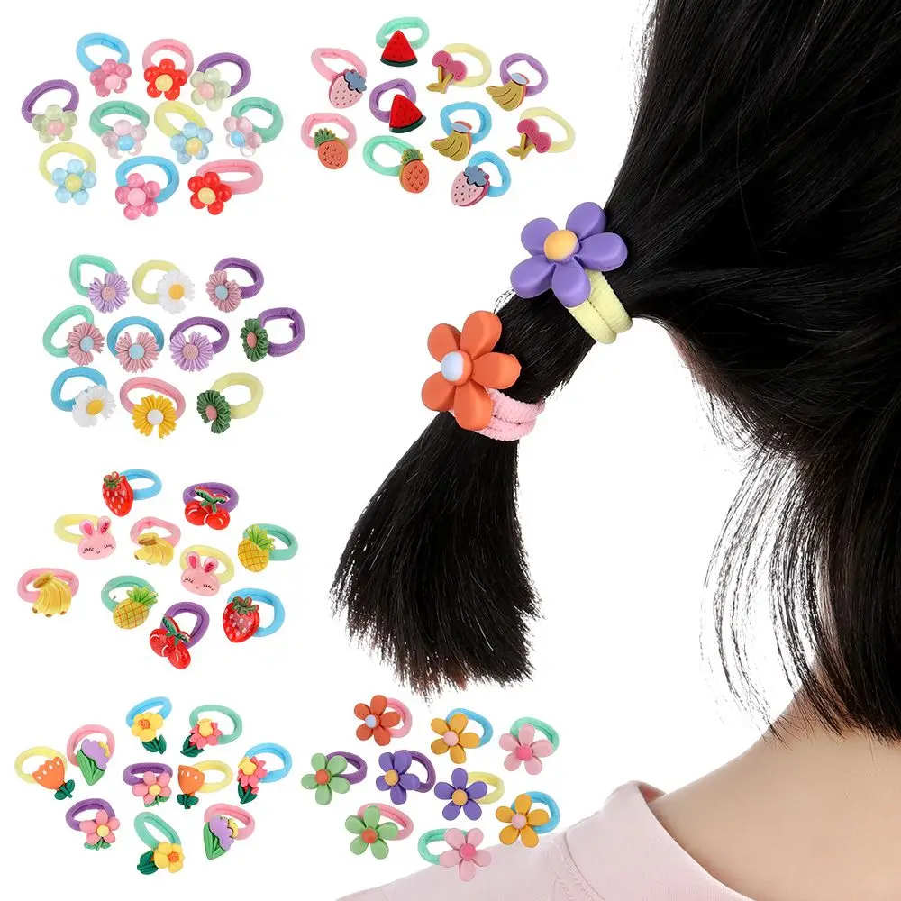 

10PCS/Lot Cute Fruits Flower Elastic Hair Rope For Kids Girls Rubber Bands Hair Ring Scrunchies