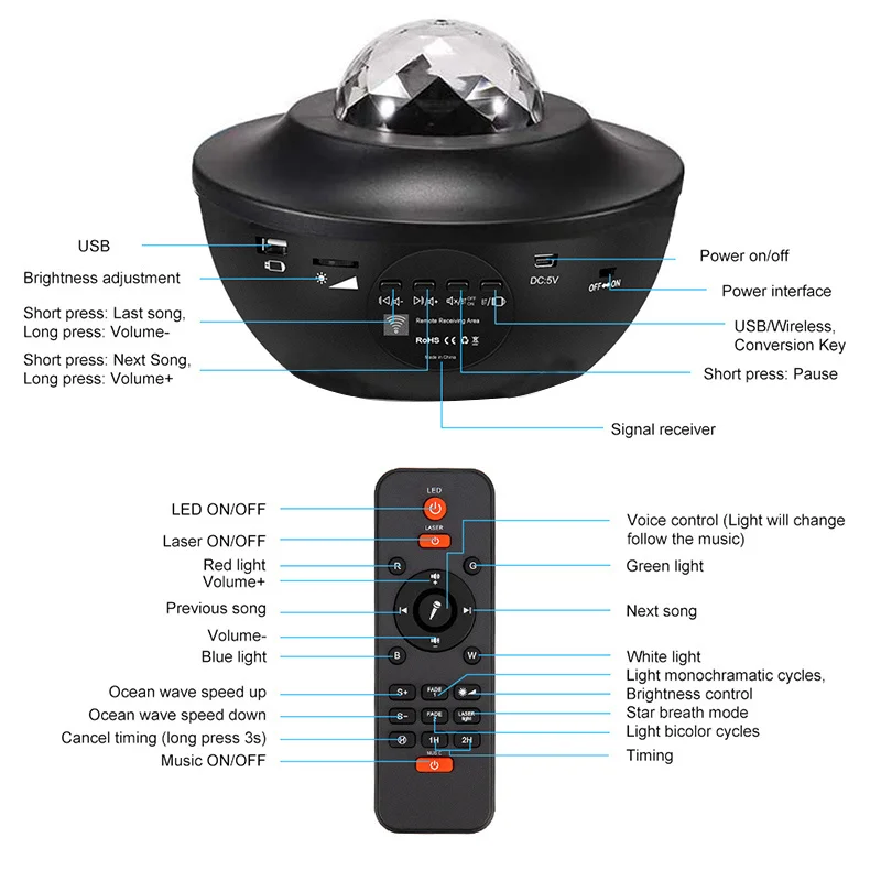 

Led Star Galaxy Starry Sky Projector Nightlight Built-in Bluetooth Speaker For Bedroom Decoration Kids Birthday Present