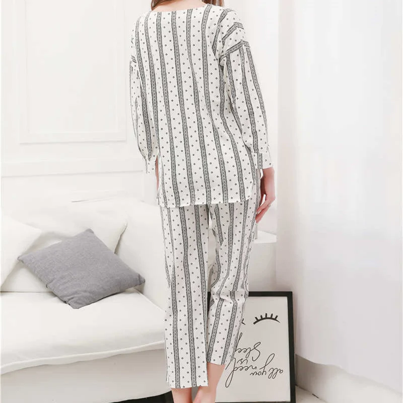 Spring Women SleepWear Cotton Casual 2 Pics Pants Tops