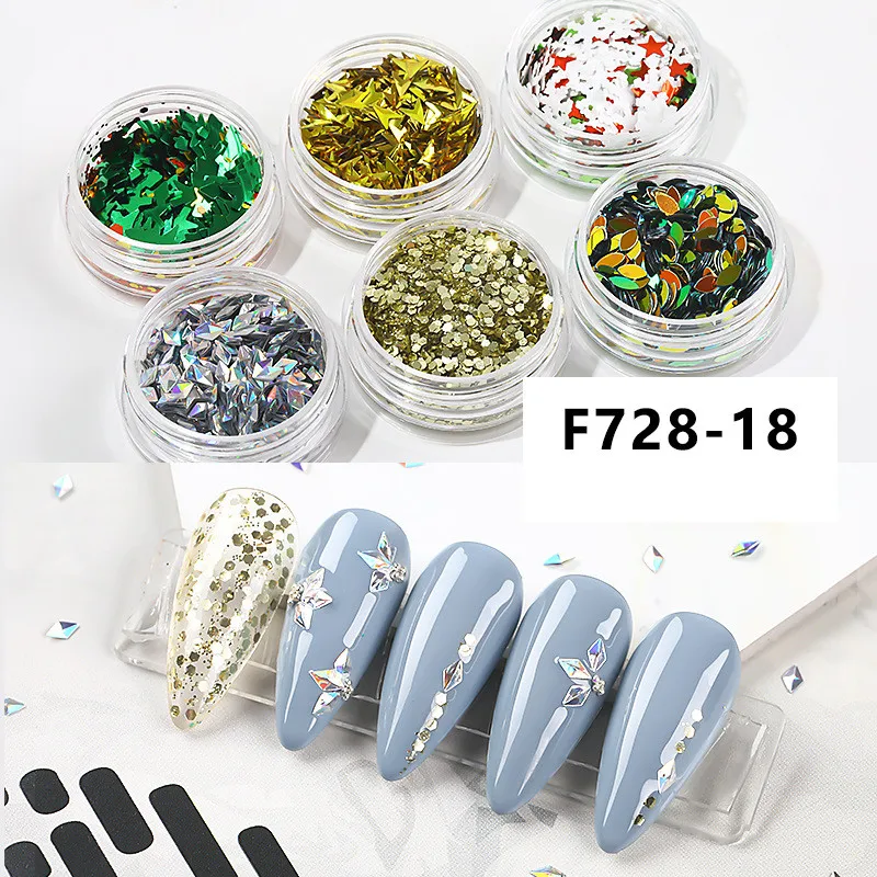 

6 Pcs Kit Mixed Glitter Sequins Butterfly Star Laser Sequin Micro Laser Flakes 3D Nail Art Decoration Manicure Tools F728