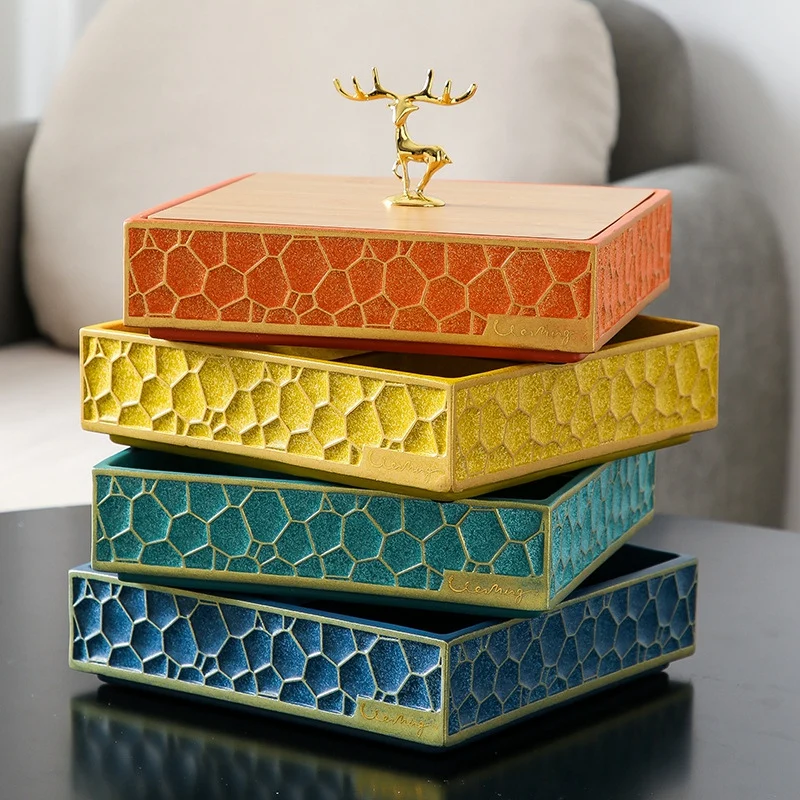 

Light Luxury Storage Box Elk Dried Fruit Box with Lid Snack Melon Seed Tray Living Room Nut Box Fruit Organizer