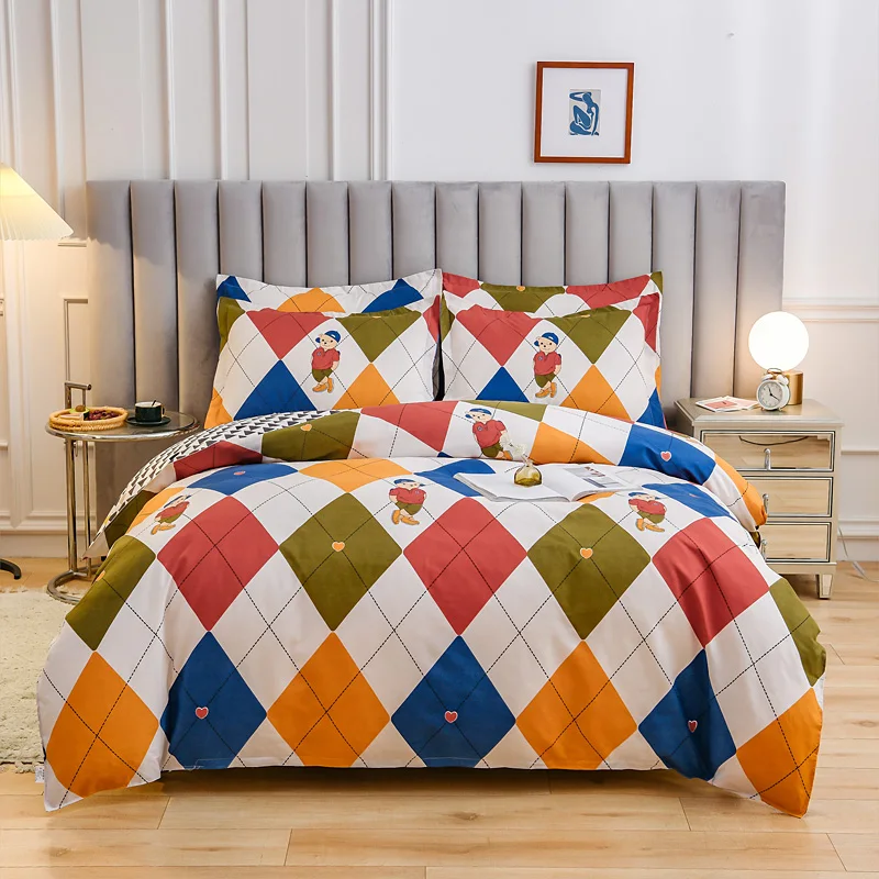 

4pcs Plaid Comforter Bed Linen Bed Cover Set Single/Twin/Double/Queen/King Quilt Cover Bed Sheet Pillowcase kawaii Bedding Kit