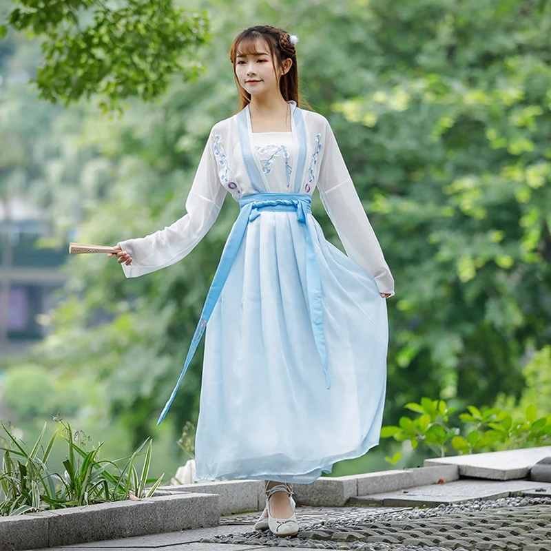 Синий Ханфу костюм для взрослых женщин в современном китайском стиле. Леди прекрасные платья девочки для дня рождения, сексуальное милое промо.
