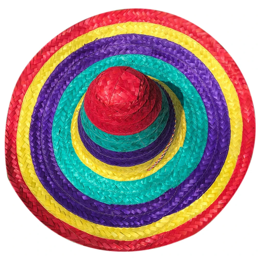 

Men Women Outdoor Colorful Edges Gift All Seasons Mexican Style Straw Hats Decorative Wide Brim Kids Random Color Party Supplies