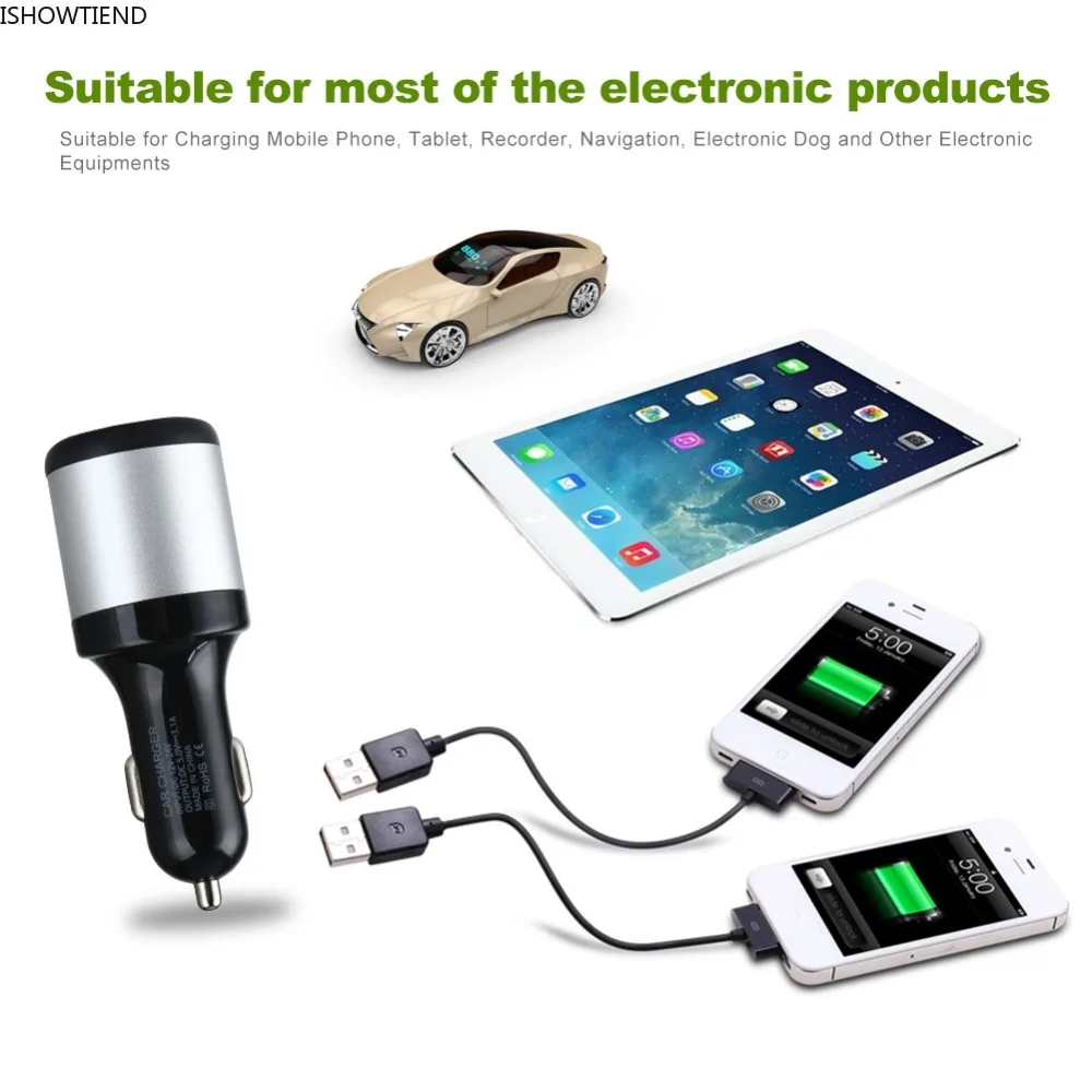 

One For Two Cigarette Lighter Car Charging 12-24V Smart Phone Charger Dual Port USB Charging Cars Power Adapter Car Assessoires