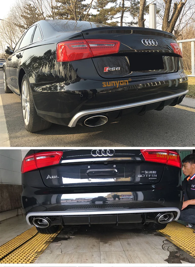 A6 задний бампер диффузор для губ с выхлопной трубы глушителя для Audi A6 стандартный бампер 2012- RS6 стиль