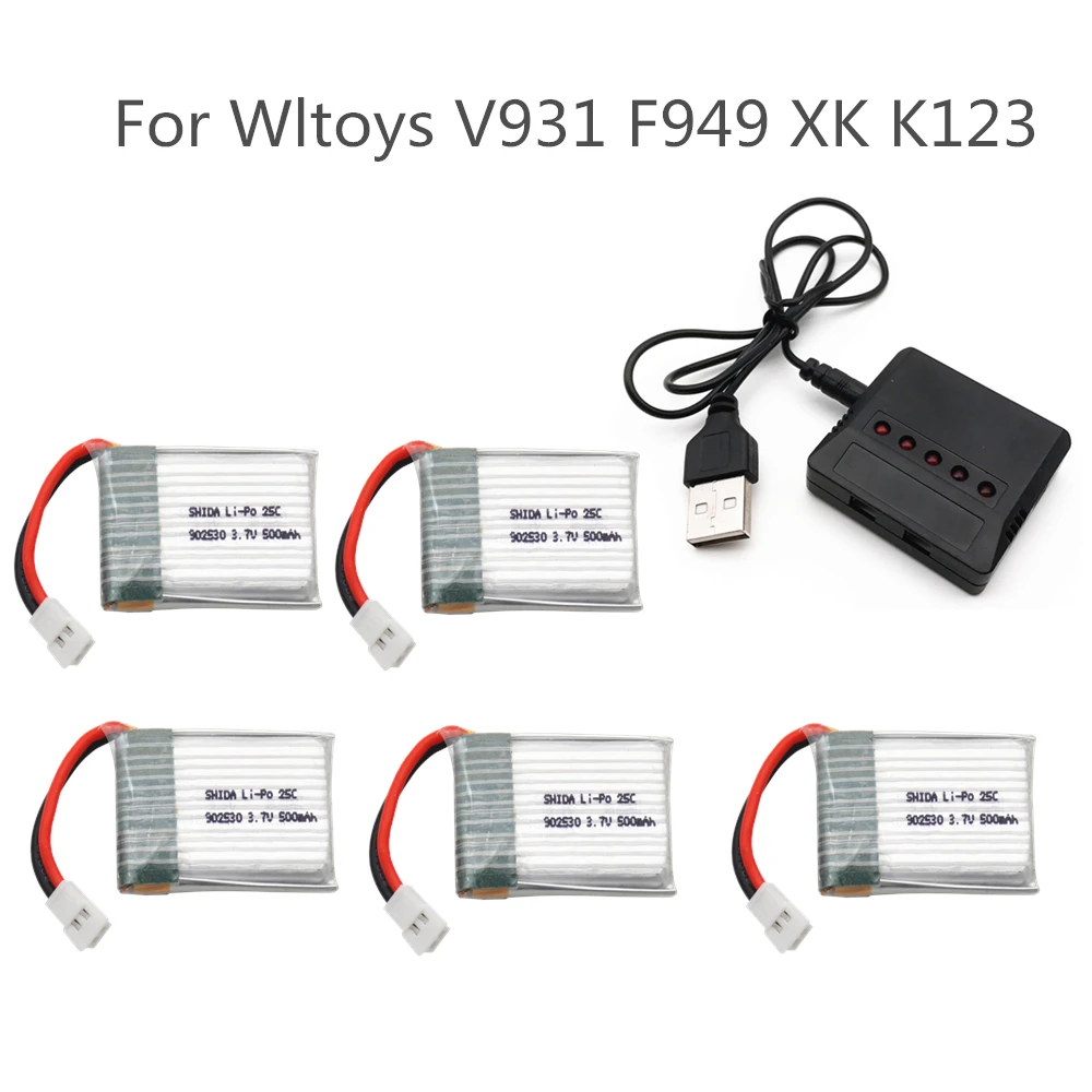 3.7V 500mAh 25C LiPo Battery with battery charger For Wltoys V931 F949 XK K123 6Ch RC Helicopter