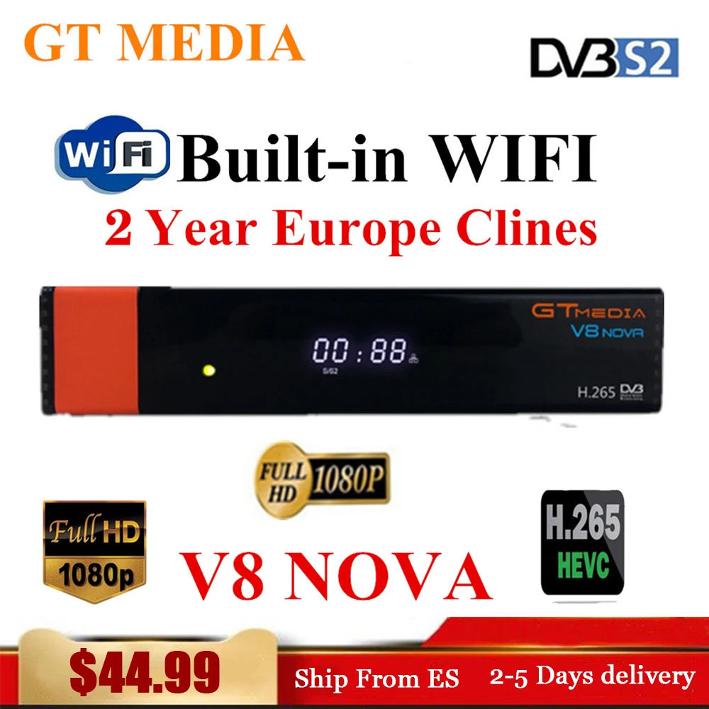 GTMedia V8 Nova Full HD H.265 DVB-S2 декодер спутниковый ресивер 2 года Европа Испания Cccam Cline же встроенный Wifi Freesat V9 супер