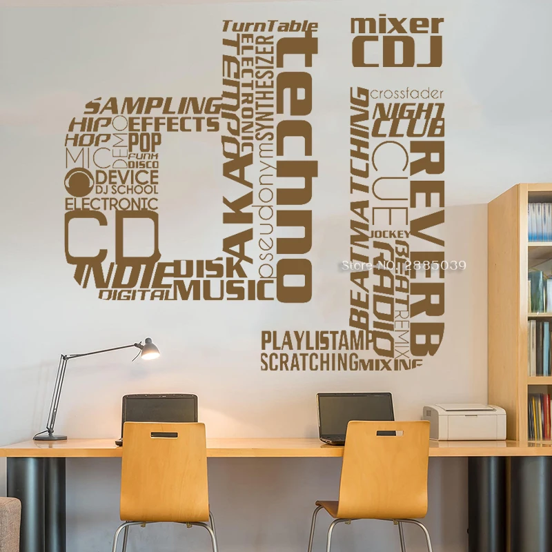 Dj Wall Art Music Sticker Vinyl Funky Party Phase Decoration Decal American Words Sign Mural Lettering Stickers LC1660 | Дом и сад