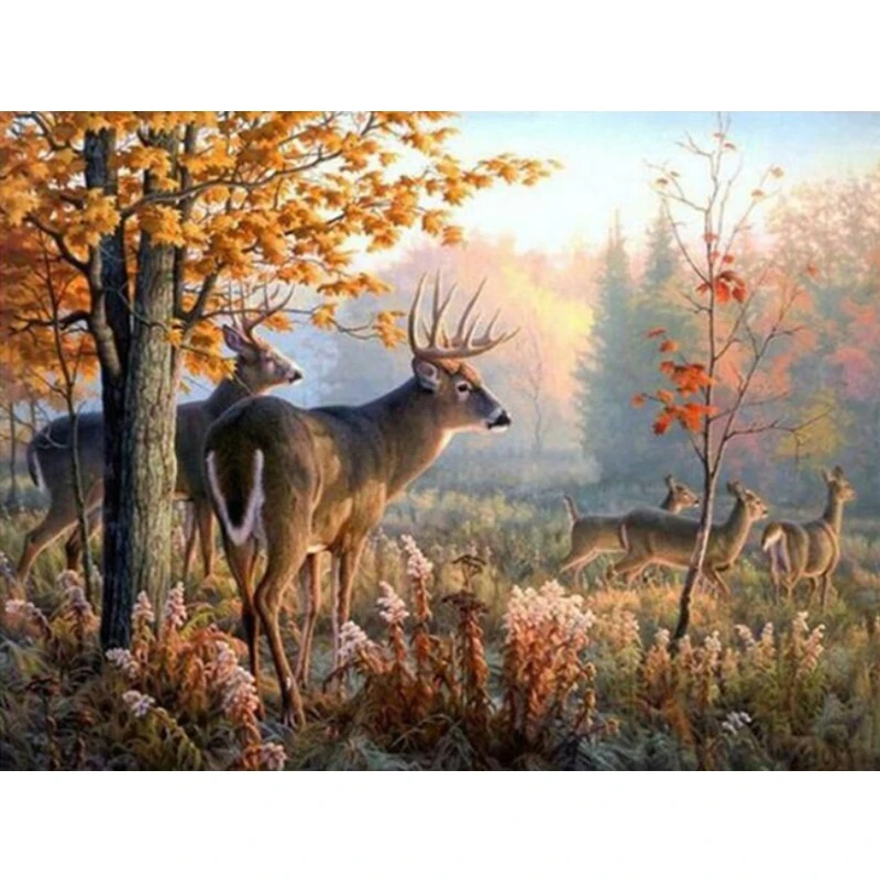 

DIY 5D Diamond Painting Cross Stitch Group of Deer Grazing Full Round Drill Diamond Embroidery Mosaic Rhinestone Home Decor Gift