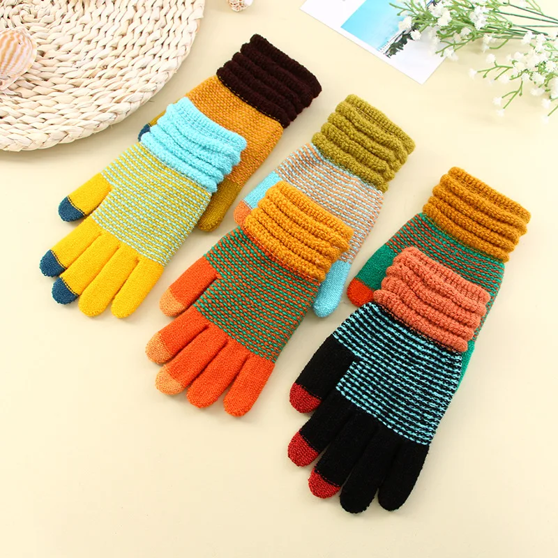 Women's Cashmere Knitted Winter Gloves Cashmere Knitted Women Autumn Winter Warm Thick Gloves Touch Screen Skiing Gloves