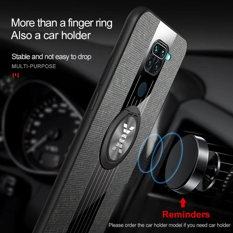 For Redmi Note 9 Case 6.53 inch Magnetic Ring Holder Fabric Hard Cover Soft Frame Cloth Cases Xiaomi 10X 4G Coque | Мобильные