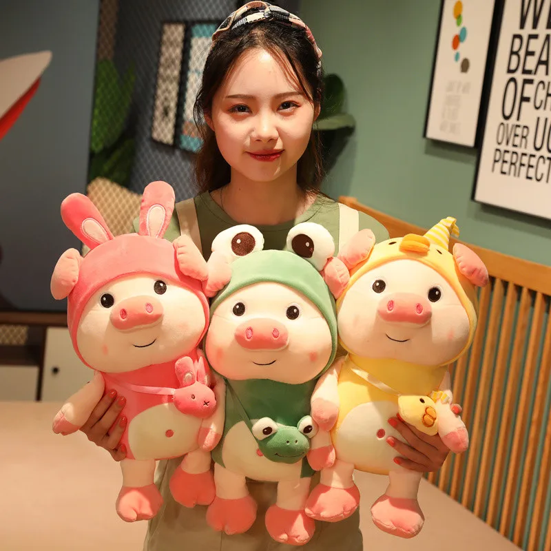 

25/40/50cm Cute animal pig plush soft stuffed toy duck rabbit frog Headdress pig toy girls kids birthday gift Home decoration