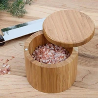 1pcs storage boxes salt box wooden bamboo storage box with magnetic swivel lid container for kitchen storage containers