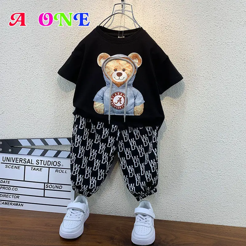 

Summer kids sets clothes baby outfits boys clothes t-shirt + shorts 2 pcs set fashion Little bear letter party kids clothing