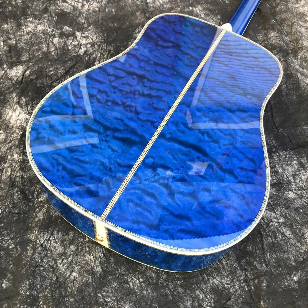 

Blue Solid Spruce 41 Inch D Style Acoustic guitar,Abalone Ebony fingerboard,Water Ripple Maple Acoustic Electric guitars,