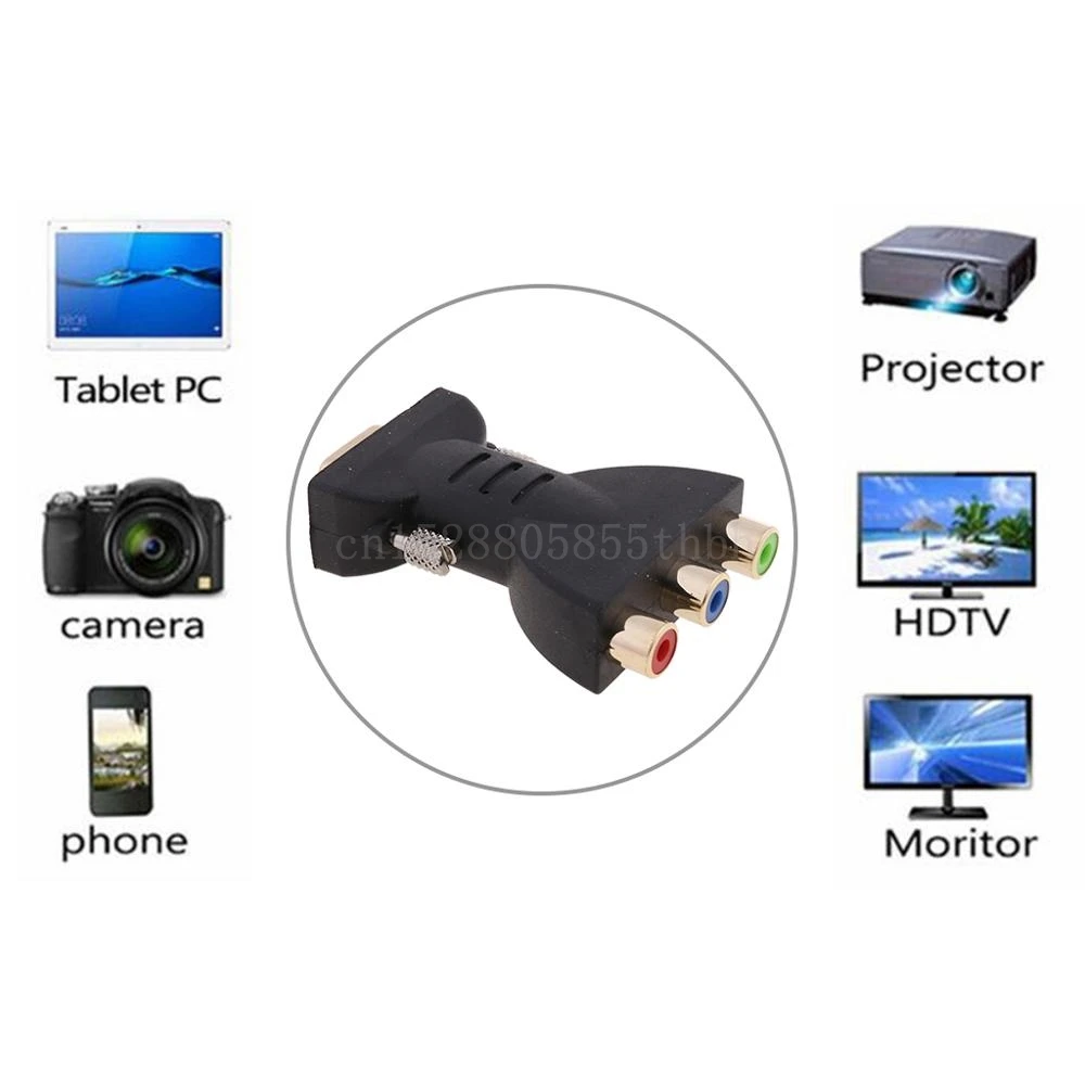 VGA к AV адаптер 3RCA разъем компонент преобразователя видео для DVD ТВ проектора