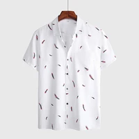 summer feather print men shirt short sleeve white casual beach hawaiian shirts for men streetwear camisa para hombre eu size