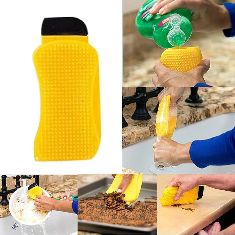 

3In1 Multi-function Magic Silicone Cleaning Sponge Eco-Friendly Antibacterial Brush Washing Kitchen Household Cleaning Tools