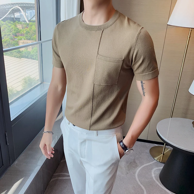 Мужская футболка с коротким рукавом Повседневная облегающая Трикотажная