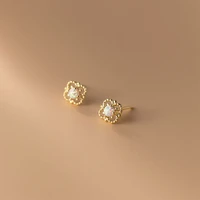 aifenao genuine 925 sterling silver gold small flower opal stud earrings for women girls elegant fine jewelry gift accessories