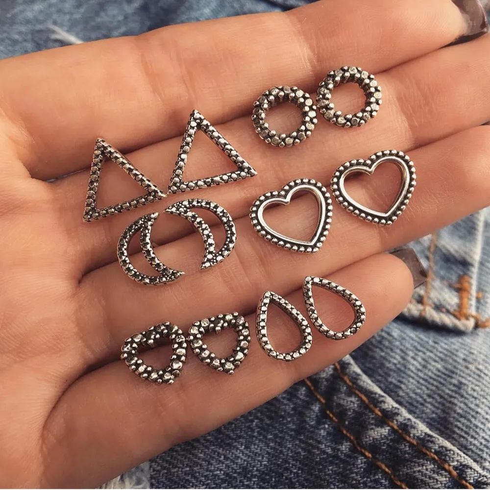 Модные женские серьги набор из 6 предметов сочетание в форме сердца луна