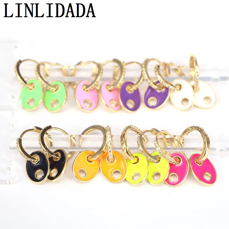 

5Pairs Gold Color CZ Zircon Enamel Base Dangle Earrings Drop-Earrings For Jewelry Gift