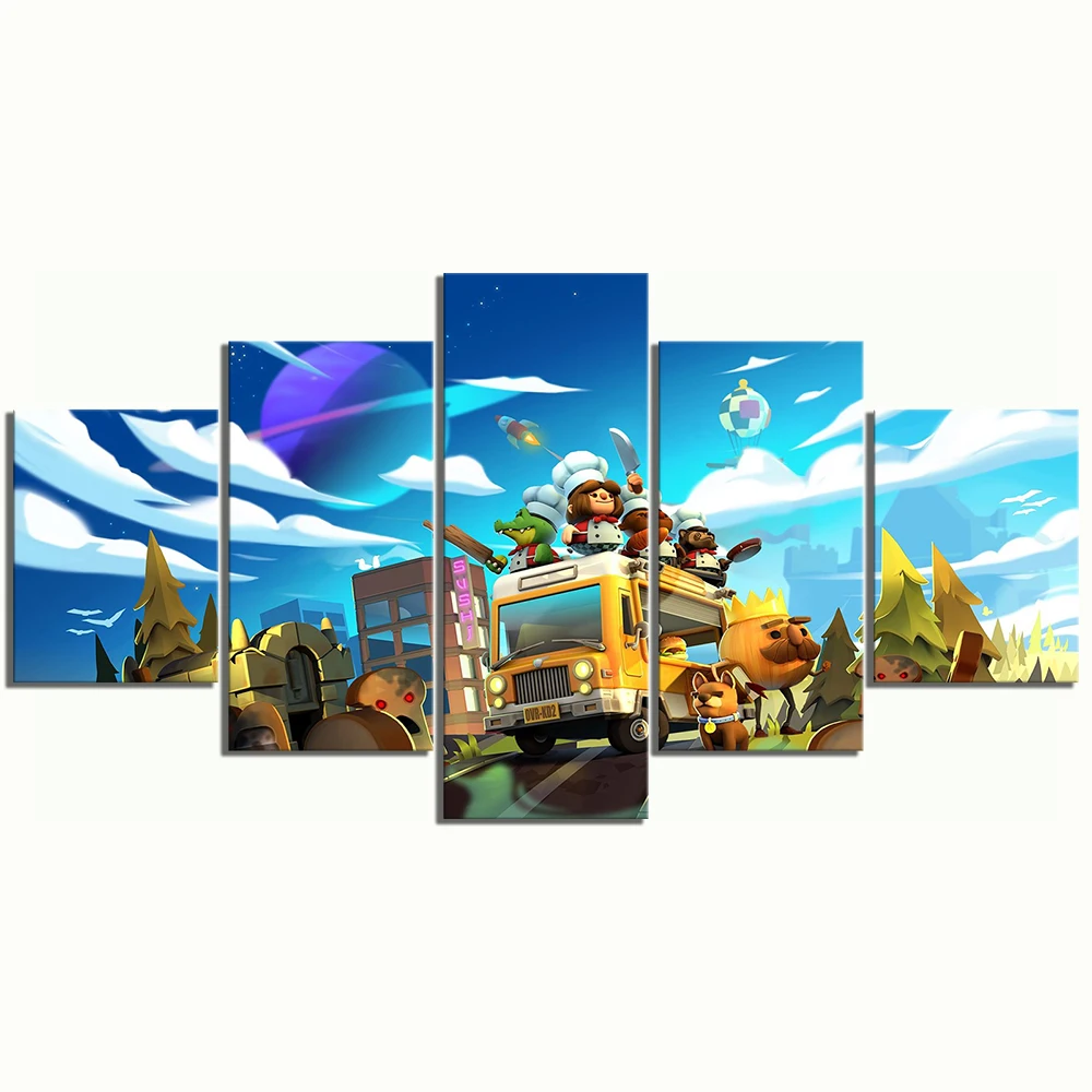 

Prints Poster Art Modular 5 Panel Canvas Overcooked2 Game Abstract Painting Home Background Living Room Decoration framework