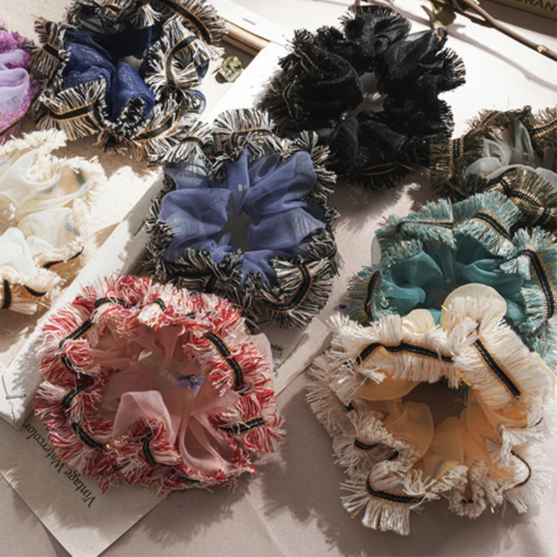 

Korea Vintage Printing Lace Scrunchie Hair Bands For Women Girls Cute Ponytail Holder Hair Ring Elastic Elegance Hair Accessory