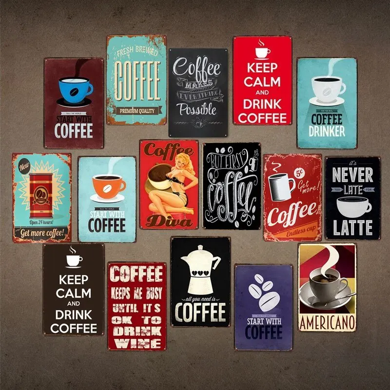 Потертый стены из металла наклейки в ретро стиле Новые Кофе Стиль Винтаж арт Paing
