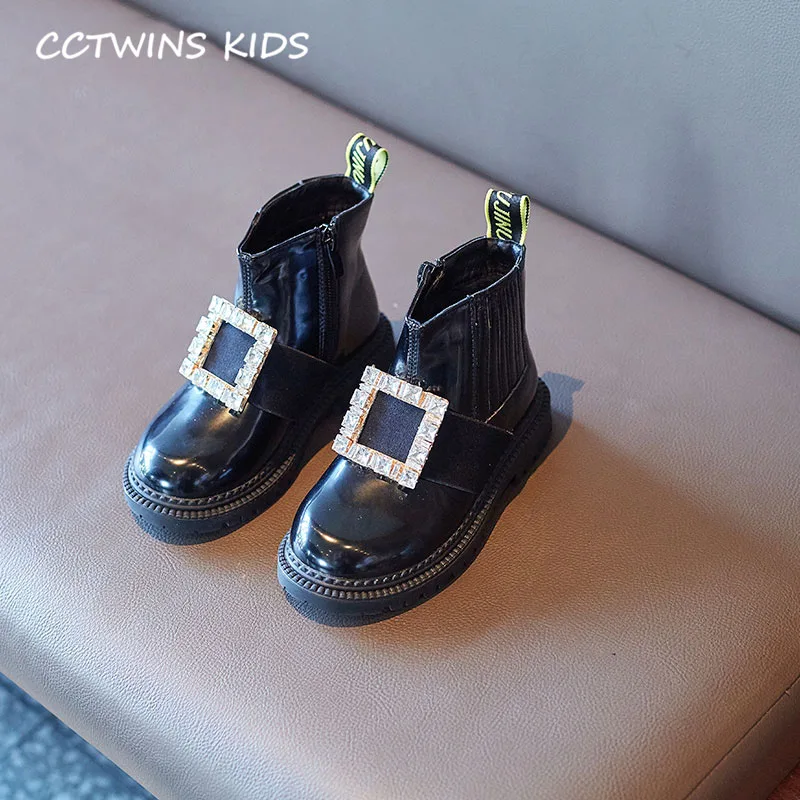 Thin Black CCTWINS/детская обувь; коллекция года; зимняя детская обувь из искусственной кожи; ботильоны со стразами для девочек; Детские брендовые теплые ботинки; Цвет Черный; FB1793 - Цвет: Thin Black