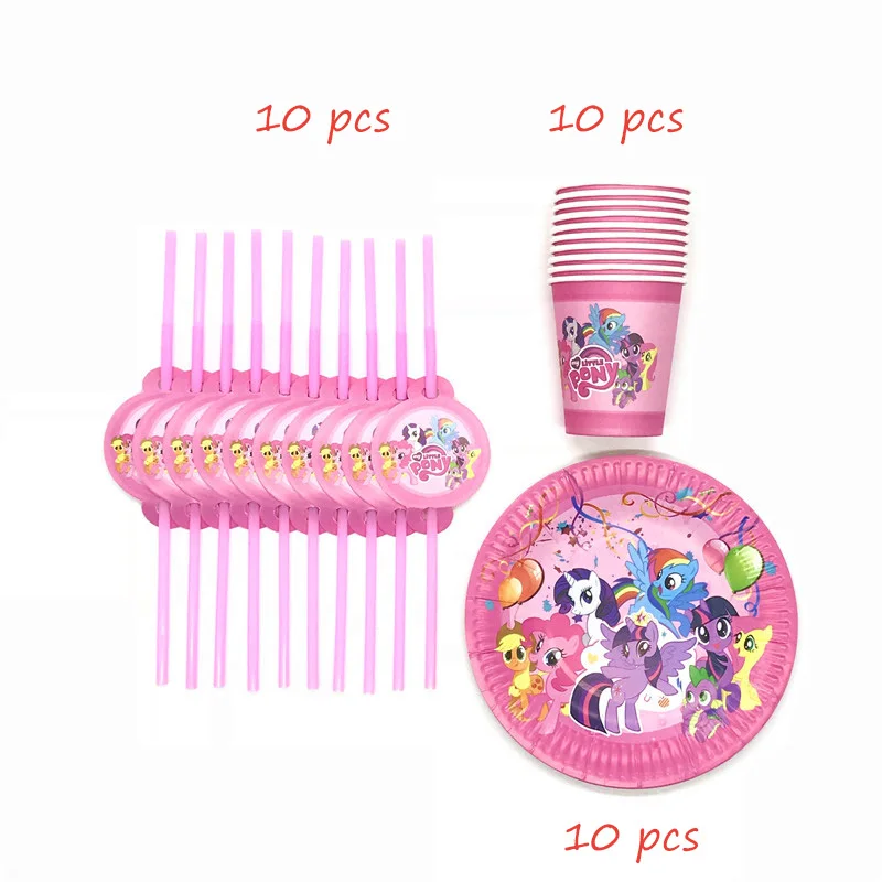 BeiPanXi-30pcs 61 шт./лот, одноразовые столовые приборы в стиле My Little Pony, кружки, тарелки, салфетки, детские скатерти для украшения дня рождения - Цвет: BeiPanXi-30pcs
