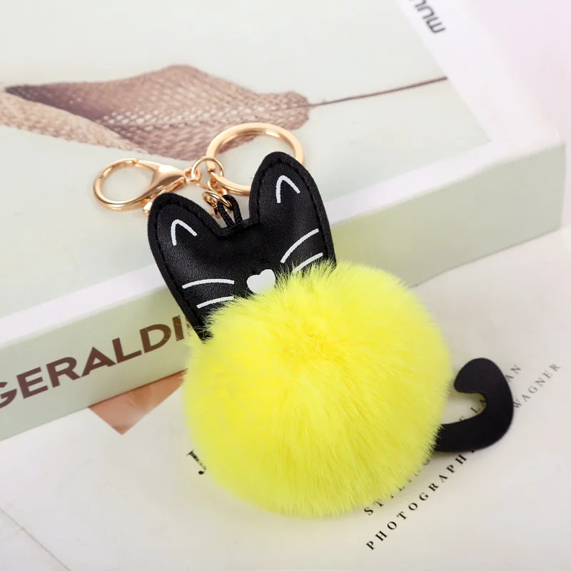 Cute Cat Fur Ball Key Chain Creative Pu Korean Style Pompom Fashion Women's Bag Pendant | Parts & Accessories