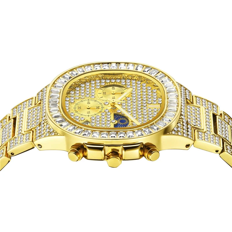 

Gilded Male Montre Homme European American High-End Fashion Full Diamond Watch Multi-Function Casual Quartz MenS Watches Reloj