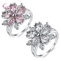 cute female pink white cz stone charm wedding rings for women dainty bride cherry flower cubic zircon engagement ring