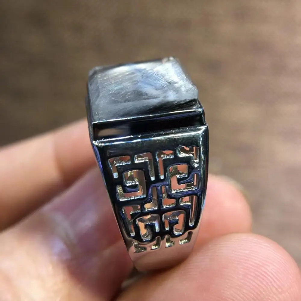 

Certificate Natural Brookite Platinum Silver Rutilated Quartz Adjustable Ring 925 Sterling Silver Ring 12x9mm Woman Men AAAAA