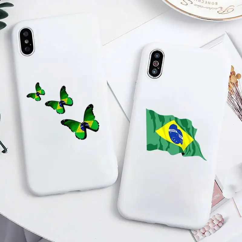 

Brazilian National flag Phone Case Candy Color for iPhone 6 7 8 11 12 s mini pro X XS XR MAX Plus