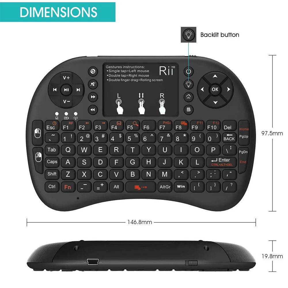 Оригинальная Rii Mini i8 + клавиатура 2 4G Беспроводная с подсветкой английская русская
