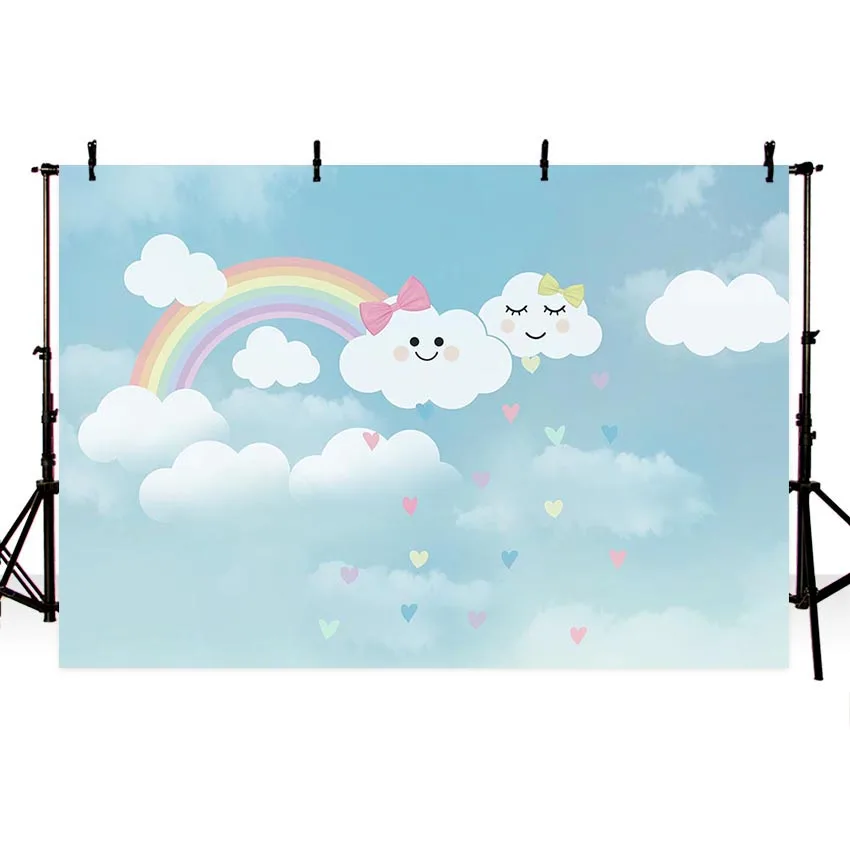 

Photography Backdrops blue sky white cloud rainbow new born baby shower birthday theme backdrop professional photo studio
