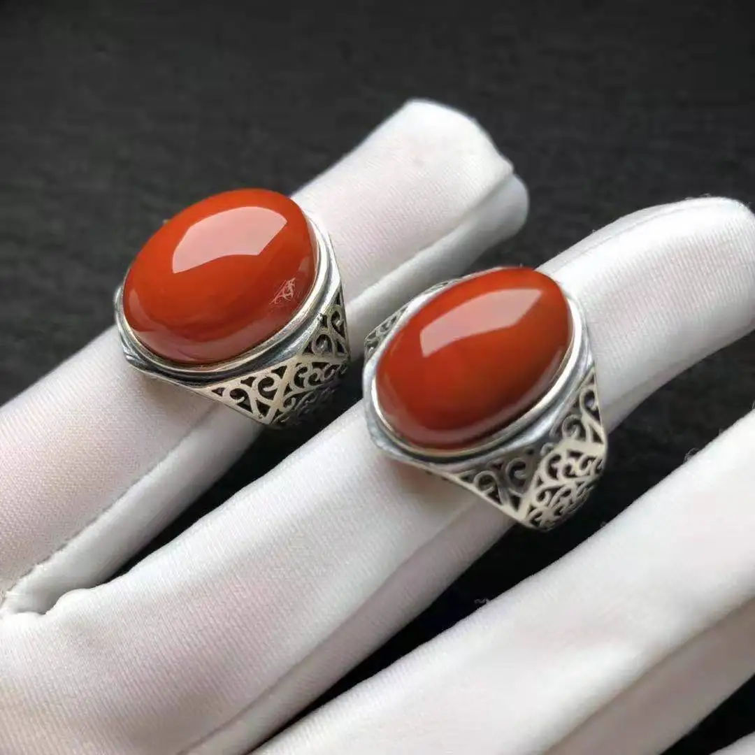 

Natural Red Agate Men's Ring S925 Sterling Silver Jewelry Bague Homme Anillo Hombre Rare Precious Exquisite Charm