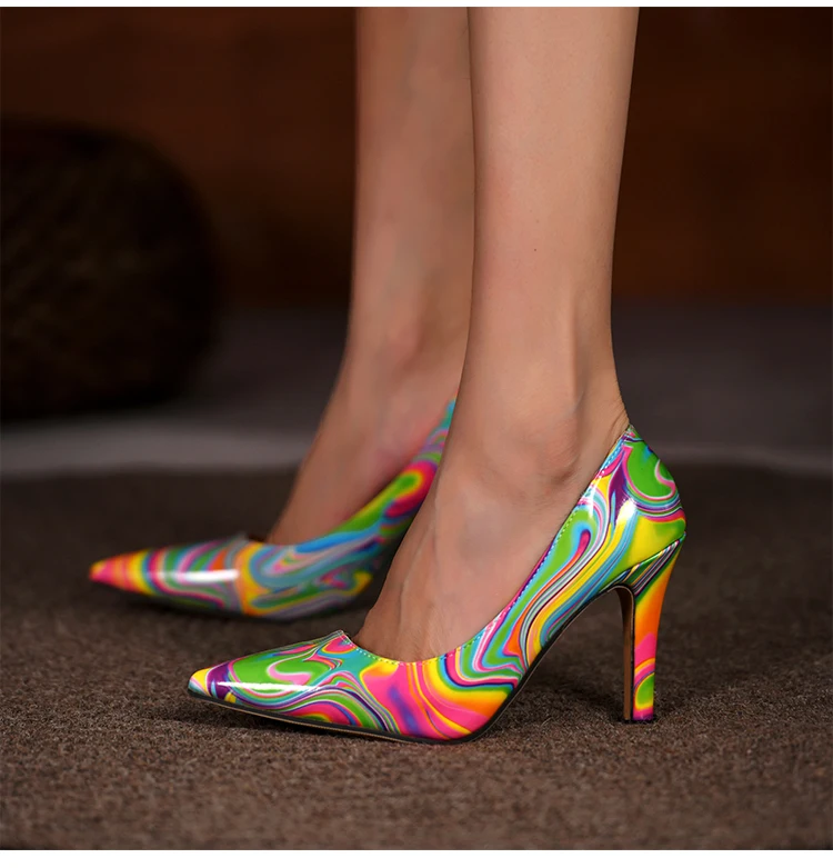 

Туфли-лодочки женские на высоком каблуке, Классические атласные, заостренный носок, абстрактный принт, пикантные, высокий каблук-шпилька, ...