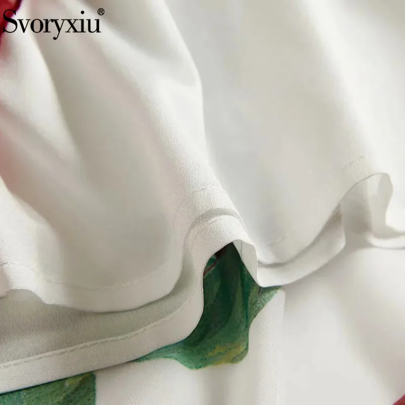 

Svoryxiu Runway Custom Summer Plus Size Dress Women's Elegant Dot Flower Print Ruffles Asymmetrical Bohemian Holiday Dress 5XL