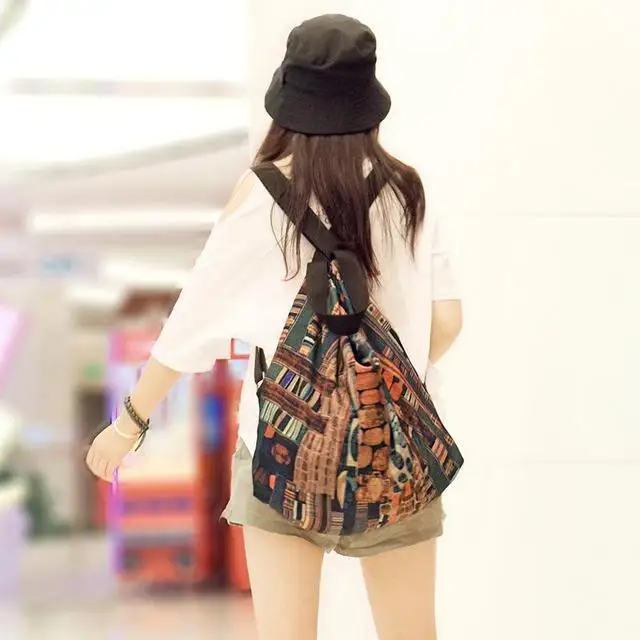 

2021 New Retro Printed Shoulder Bag Women Backpack Large Capacity Travel Bags Leisure Handmade Lady Vintage Bagpack